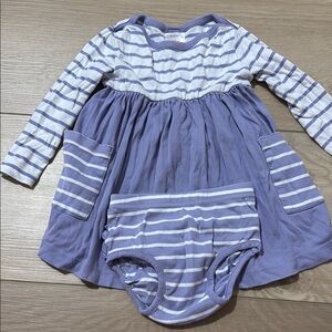 Striped Purple and White Baby Dress with Bloomers